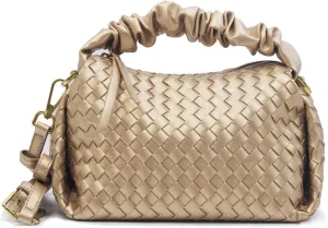 Small Woven Purses, Designer Crossbody Bags for Women Vegan Leather Bags Evening Woven Handbag Clutch