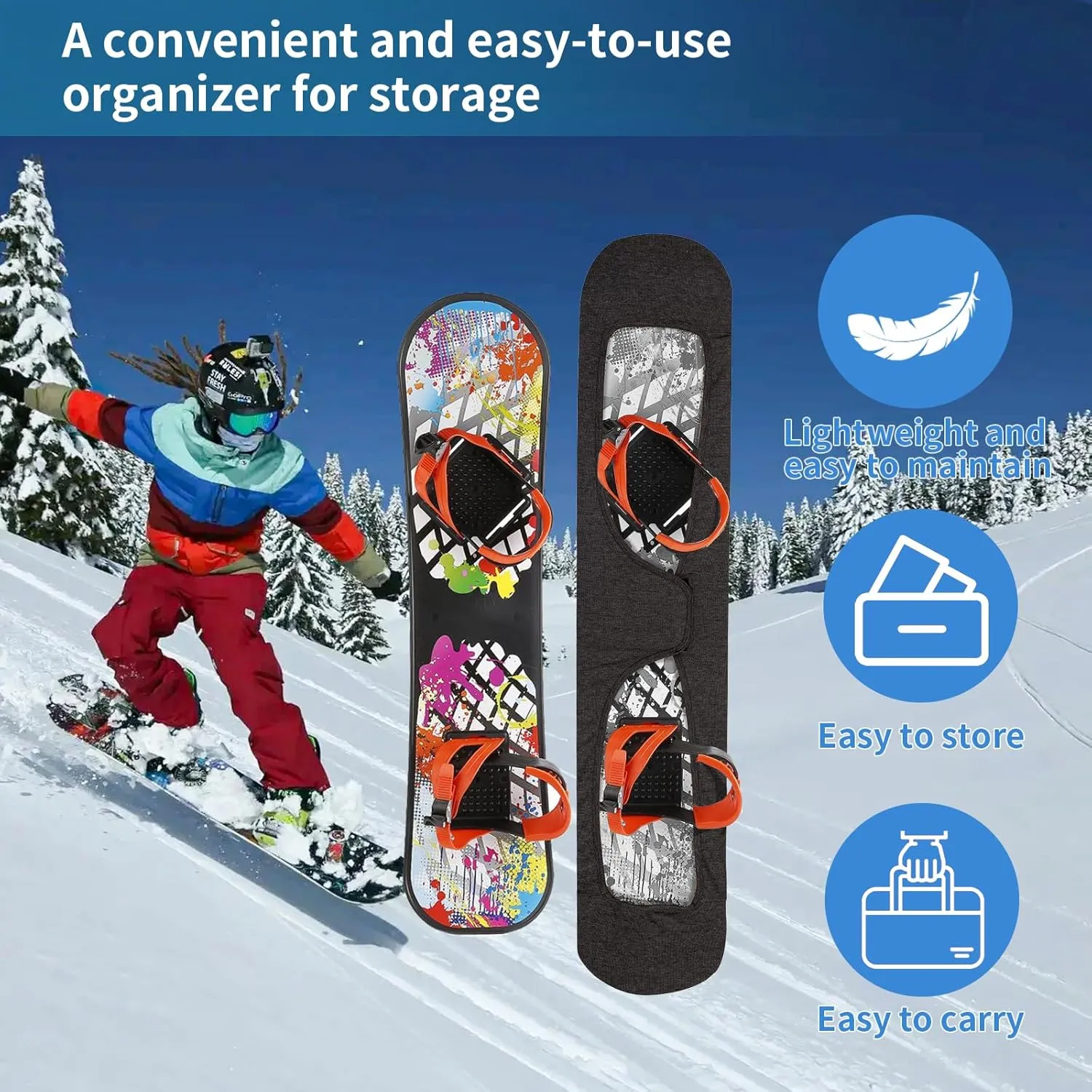 Snowboard Sleeve Cover,Snowboard Cover Sleeve Case,Snowboard Protection Soft Cover Sleeve with Binding Open,Snowboard Bag for Travel,Gift for Snowboarders,Suitable for 150 to 170 Snowboards