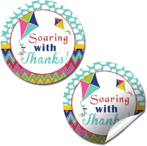 Soaring Kite Flying Themed Thank You Sticker Labels, 40 2" Party Circle Stickers by AmandaCreation, Great for Party Favors, Envelope Seals & Goodie Bags