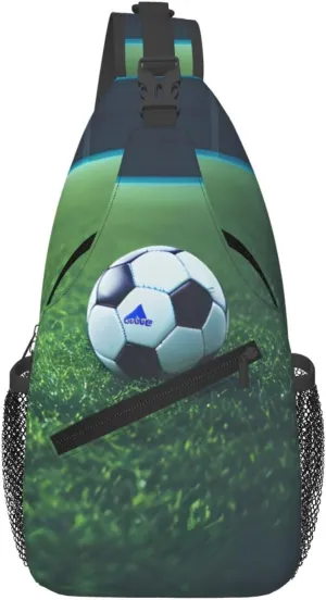 Soccer Ball On Grassy Print Trendy Casual Crossbody Bag Convertible Shoulder Strap Women Men Travel Hiking Daypack