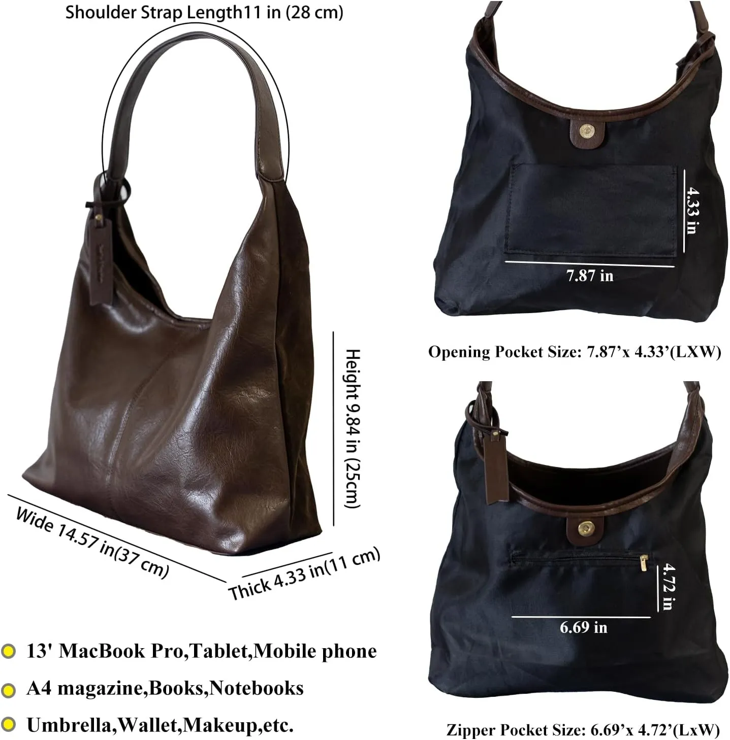 Soft PU Leather and Suede Tote Bag Shoulder Bag for Women - Large Capacity Hobo Bag with Interior Pockets