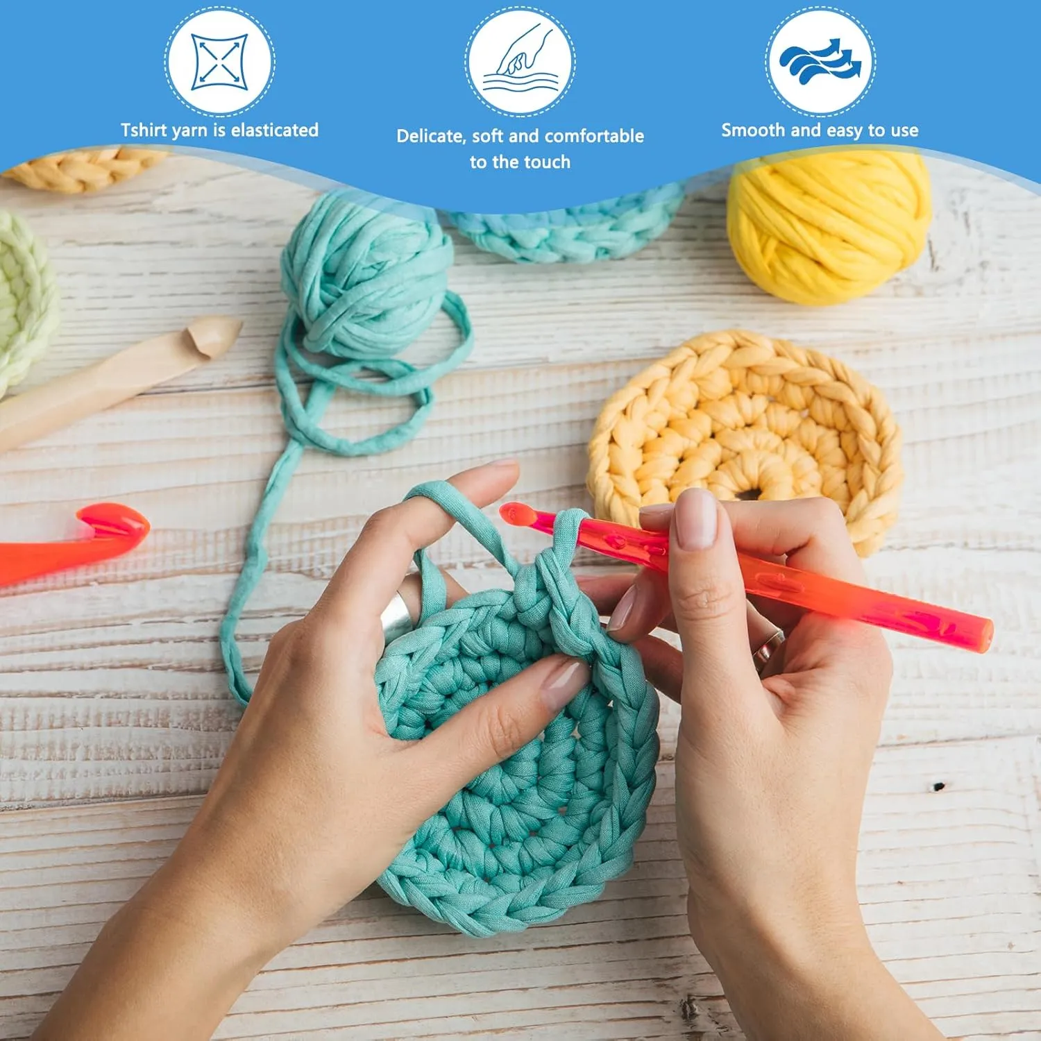 Soft Tshirt Yarn for Crochet, T Shirt Yarns for Crocheting Crafts, Bags, Basket, Coaster, T-Shirt Yarns Each Skein Yarn 14.1oz, 47.2yd (2, Light Lake Blue)