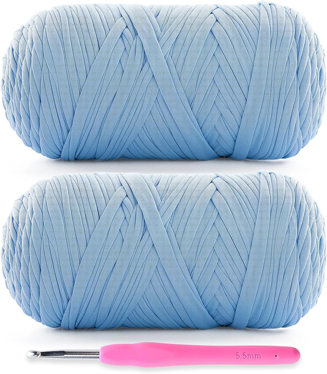 Soft Tshirt Yarn for Crochet, T Shirt Yarns for Crocheting Crafts, Bags, Basket, Coaster, T-Shirt Yarns Each Skein Yarn 14.1oz, 47.2yd (2, Light Lake Blue)