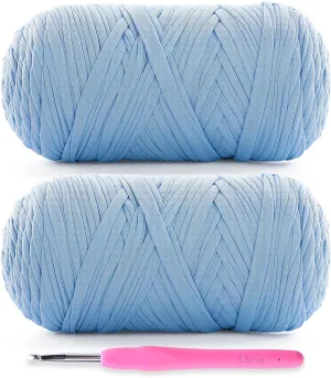 Soft Tshirt Yarn for Crochet, T Shirt Yarns for Crocheting Crafts, Bags, Basket, Coaster, T-Shirt Yarns Each Skein Yarn 14.1oz, 47.2yd (2, Light Lake Blue)