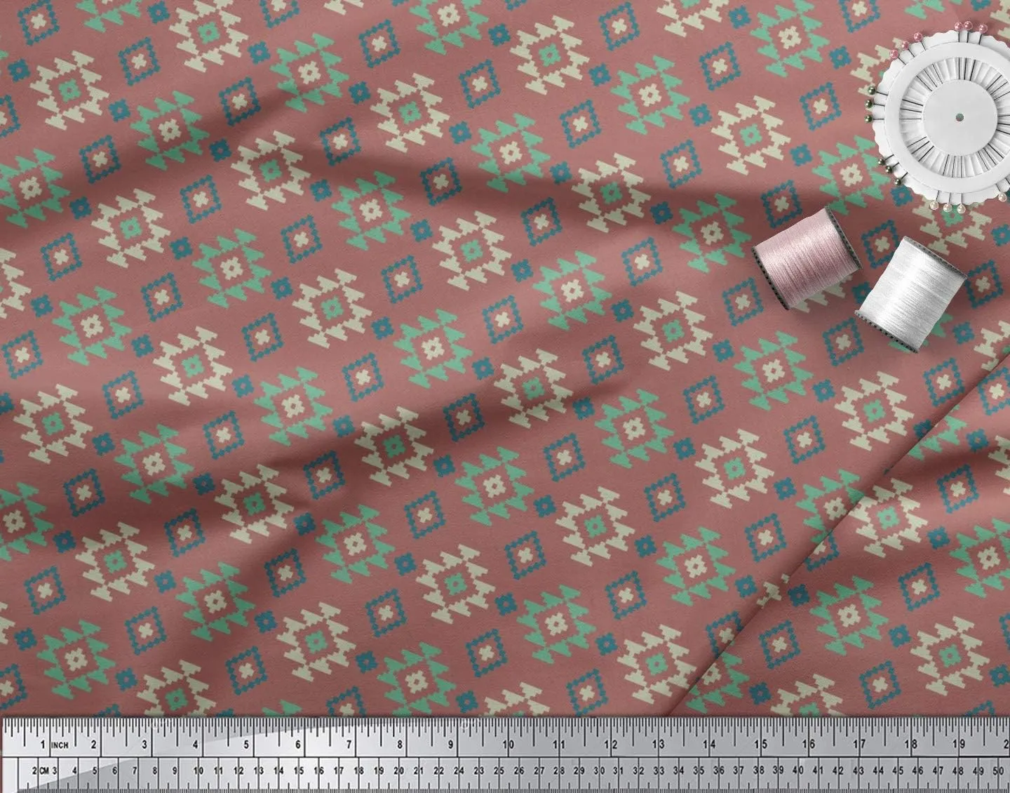 Soimoi Brown Cotton Canvas Fabric Geometric Ikat Fabric Prints by Yard 56 Inch Wide