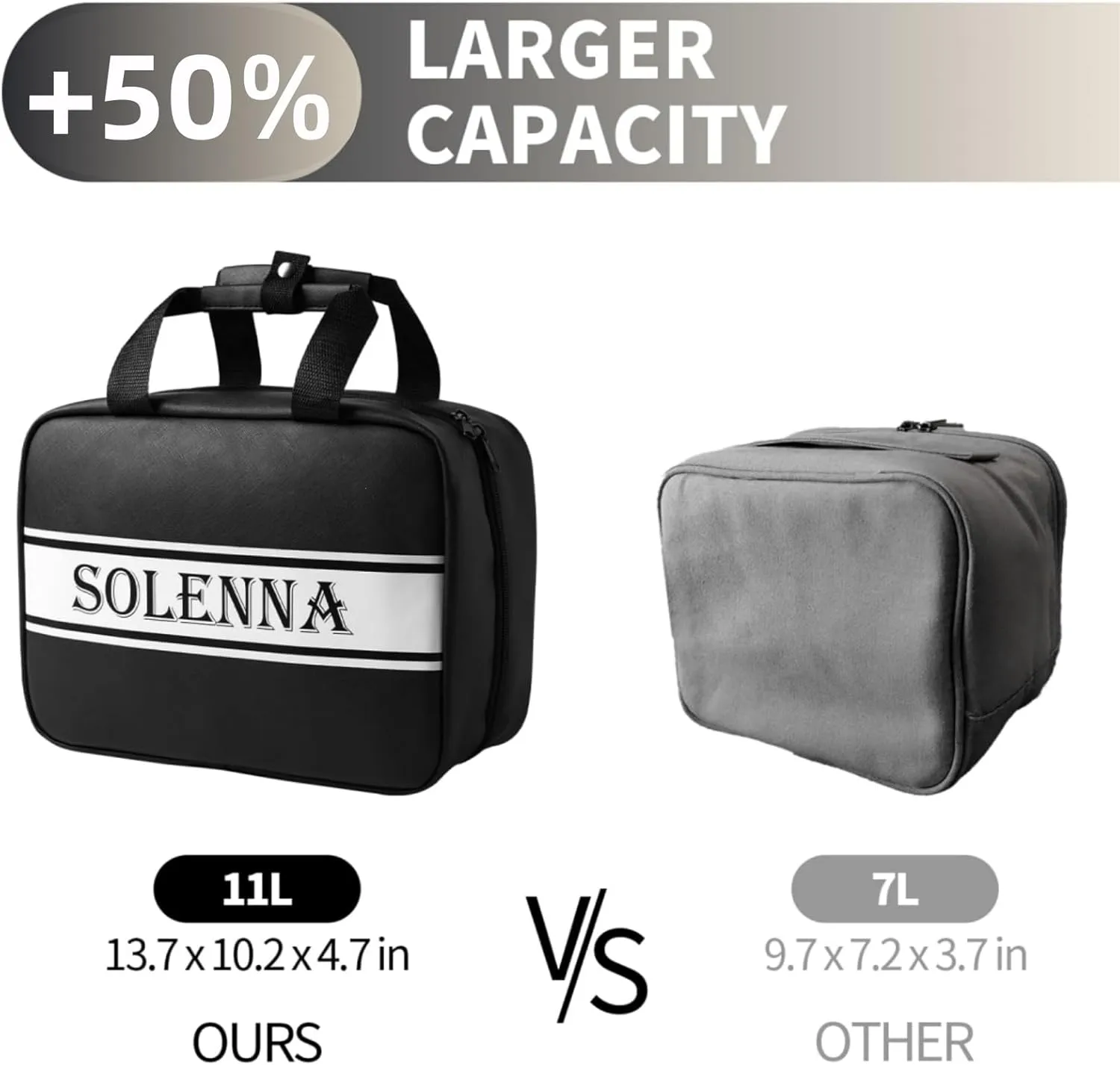 Solenna Black Travel Toiletry Bag for Women Men, Large Waterproof Leather Makeup Cosmetic Bag with 2 Removable Clear Bags, Portable Hanging Make Up Bag Bathroom Shower Toiletries Travel Organizer