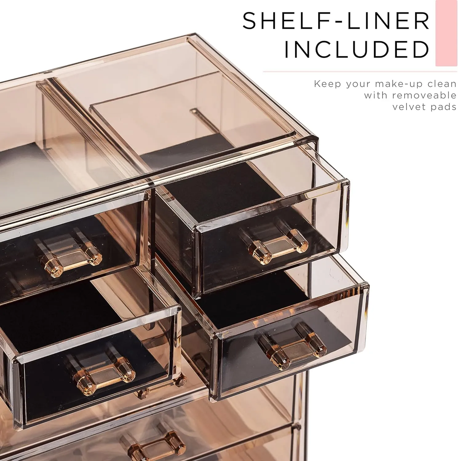 Sorbus Clear Cosmetic Makeup Organizer - Make Up & Jewelry Storage Case Display for Dresser, Bathroom, Vanity (3 Large, 4 Small Drawers, Bronze Glow)