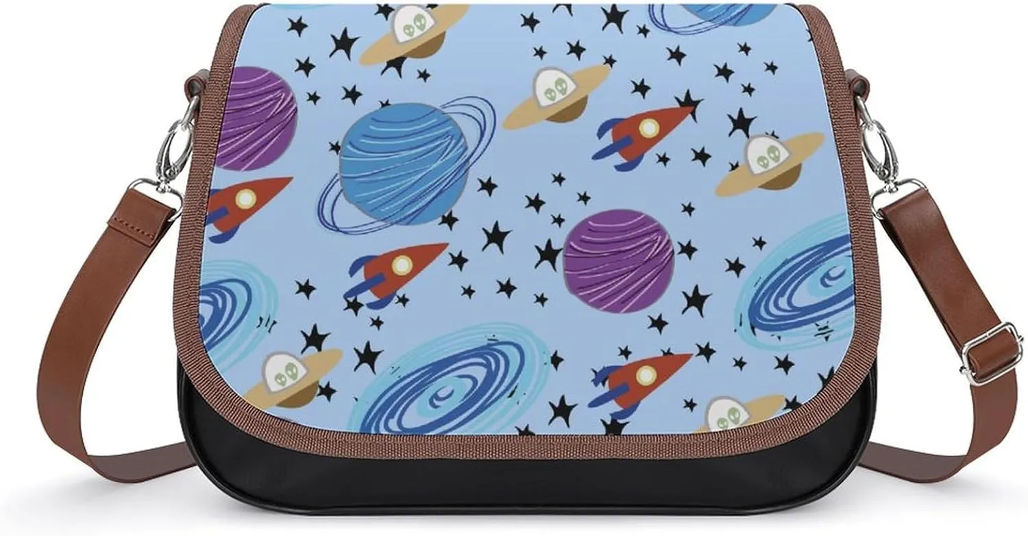 Space Comets Classic Crossbody Bags Purses for Women Leather Shoulder Handbags with Adjustable Strap