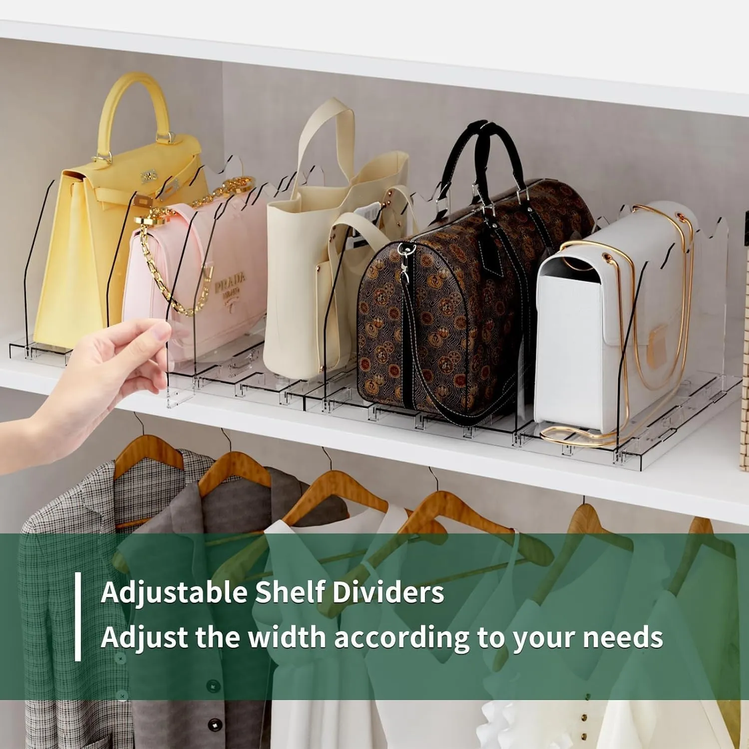 SPACEKEEPER Adjustable Shelf Divider for Closet, 2 Pack Clear Purse Organizers for Closet Acrylic Handbag Separators Storage Organizer Bookshelf Separator Dividers in Bedroom, Office