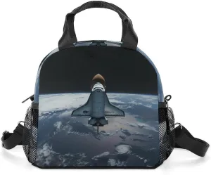 Spaceship Shuttle in Space Lunch Bag Insulated Lunch Box Lunch Tote Bag Lunch Organizer Lunch Holder Handbag for Women Men