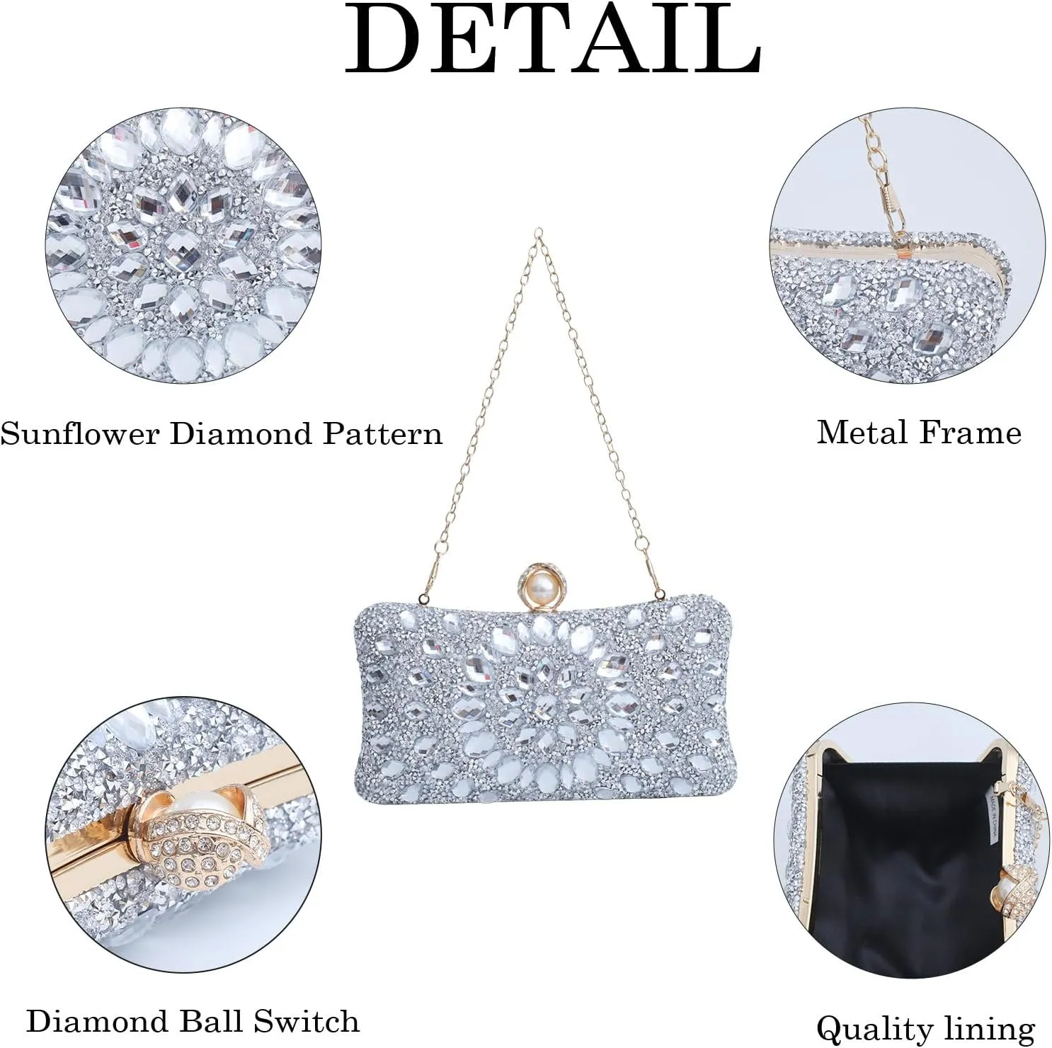 Sparkly Women's Evening Clutch Purses Rhinestone Bag Luxury Handbags For Weddings Formal Prom Party