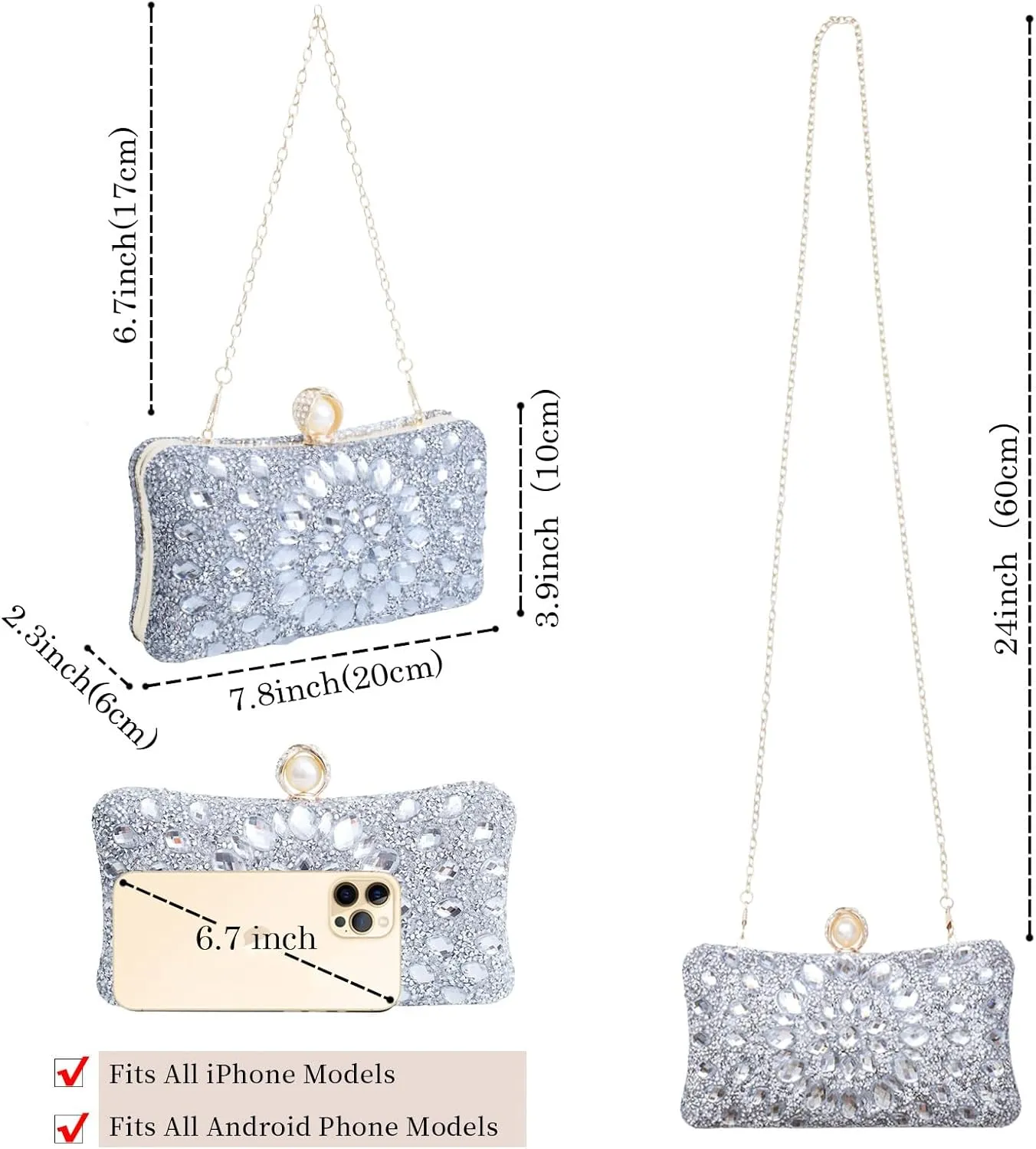 Sparkly Women's Evening Clutch Purses Rhinestone Bag Luxury Handbags For Weddings Formal Prom Party