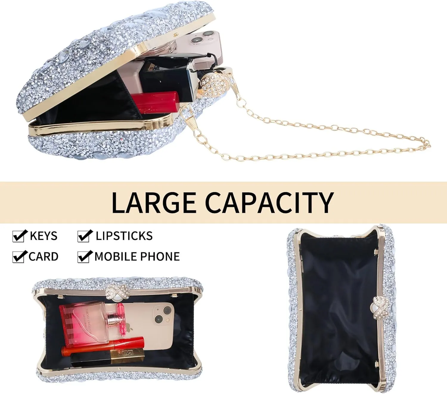 Sparkly Women's Evening Clutch Purses Rhinestone Bag Luxury Handbags For Weddings Formal Prom Party
