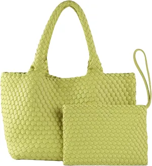 SporGenius Woven Tote Bag for Women, Large Summer Beach Bags with Top Handle Handbag, Vegan Leather Totes Purse