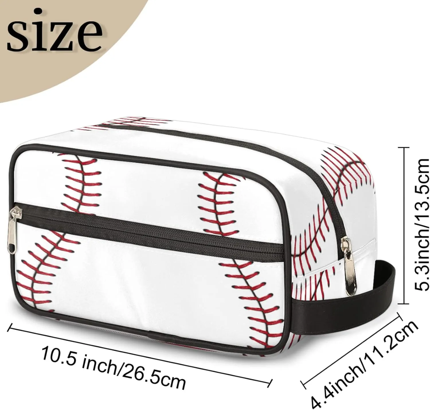 Sport Baseball Portable Travel Toiletry Bag, Softball Texture Ball Dopp Kit Cosmetic Organizer Makeup Bag Shower Shaving Bag for Men Women