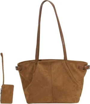 Spring Newly arrived: Premium Large Spacious Suede Leather Tote Bag with Matching Suede Purse Wallet Brown purse, Brown Shoulder Handbag, trendy bags for women 2025.