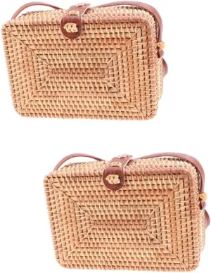 Square Rattan Crossbody Bag for Women Hand Woven Rattan Purse with Shoulder Strap Durable and Decorative Handbag for Parties and Everyday Use