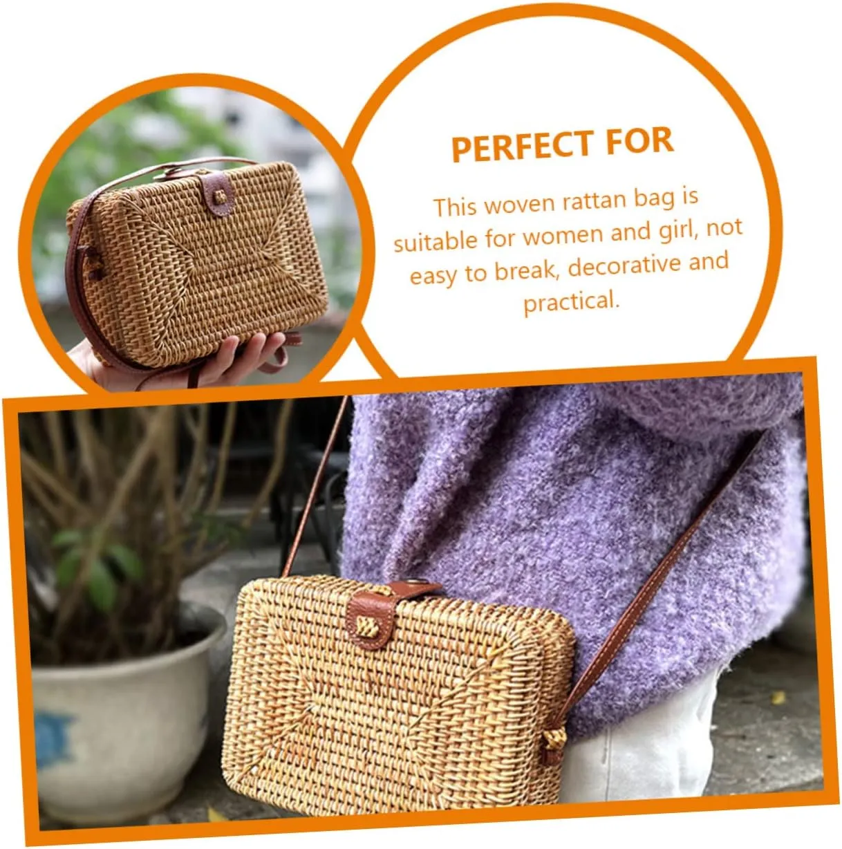 Square Rattan Crossbody Bag for Women Hand Woven Rattan Purse with Shoulder Strap Durable and Decorative Handbag for Parties and Everyday Use