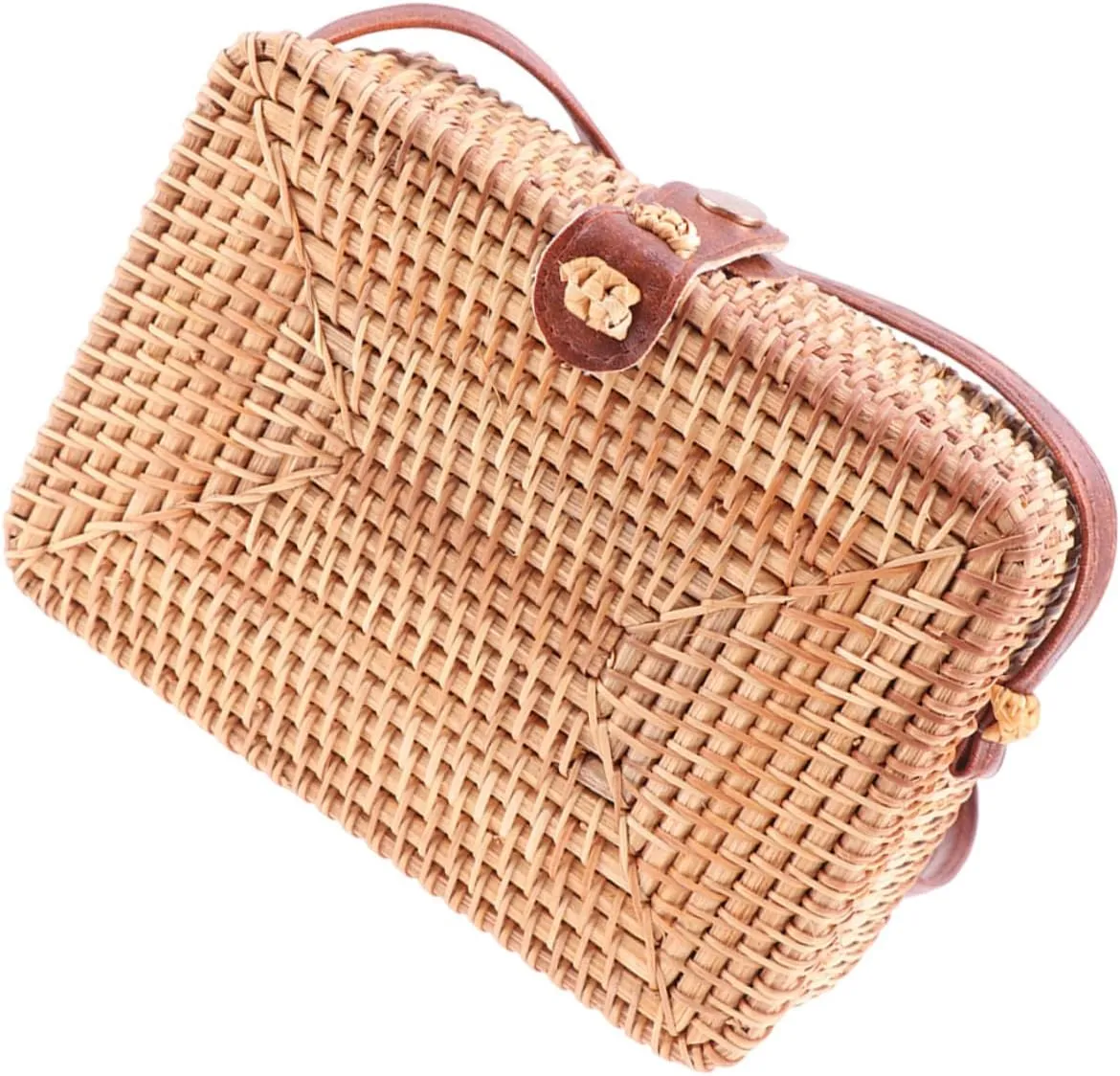 Square Rattan Crossbody Bag for Women Hand Woven Rattan Purse with Shoulder Strap Durable and Decorative Handbag for Parties and Everyday Use