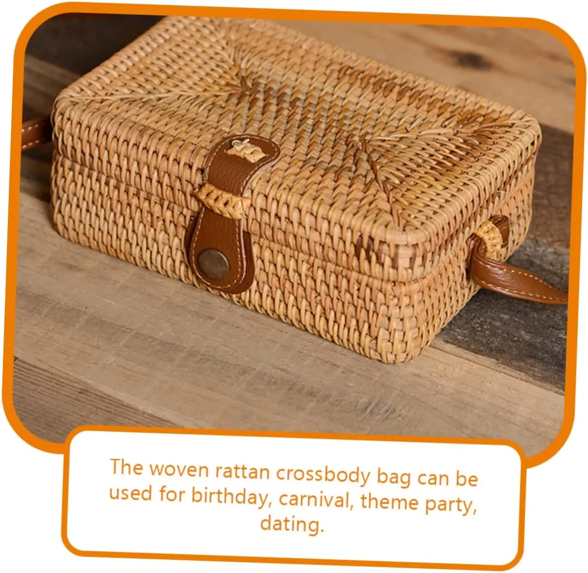Square Rattan Crossbody Bag for Women Hand Woven Rattan Purse with Shoulder Strap Durable and Decorative Handbag for Parties and Everyday Use