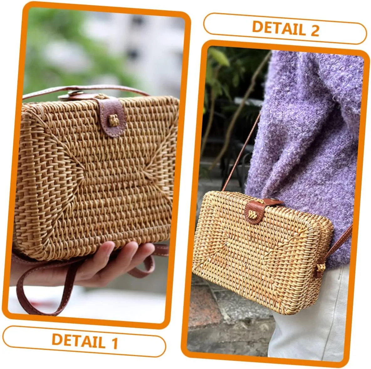 Square Rattan Crossbody Bag for Women Hand Woven Rattan Purse with Shoulder Strap Durable and Decorative Handbag for Parties and Everyday Use
