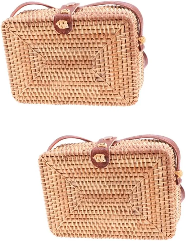 Square Rattan Crossbody Bag for Women Hand Woven Rattan Purse with Shoulder Strap Durable and Decorative Handbag for Parties and Everyday Use