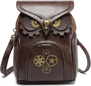 Steampunk Owl Crossbody Bag for Women, Renaissance Gothic Leather Shoulder Purse Medieval Belt Pouch for Travel