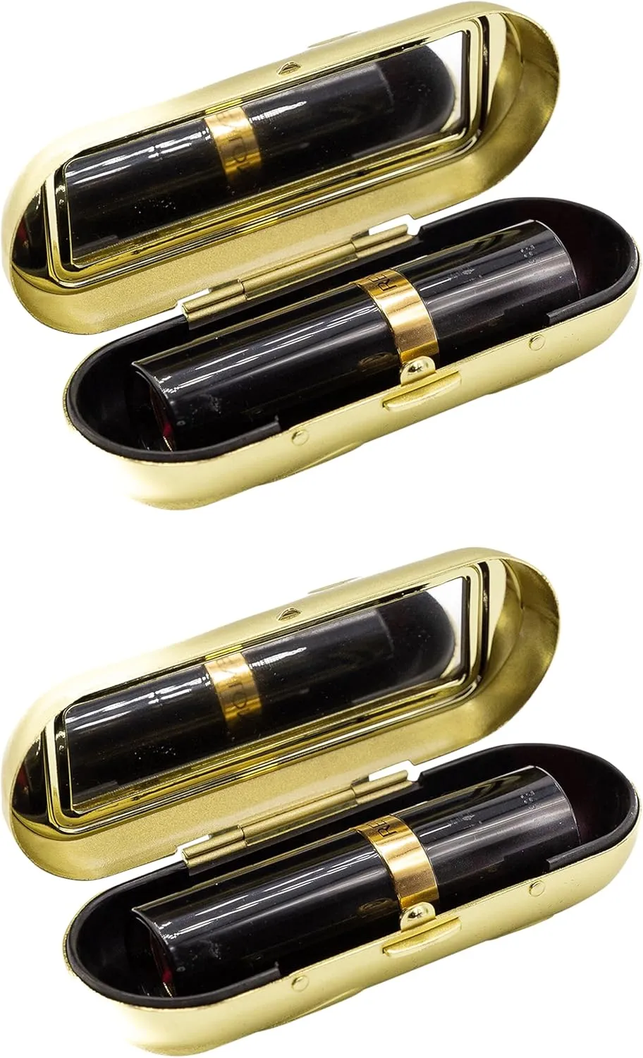 Stephanie Imports Set of 2 Capsule Shaped Lipstick Cases With Glass Mirror (Gold Bands)