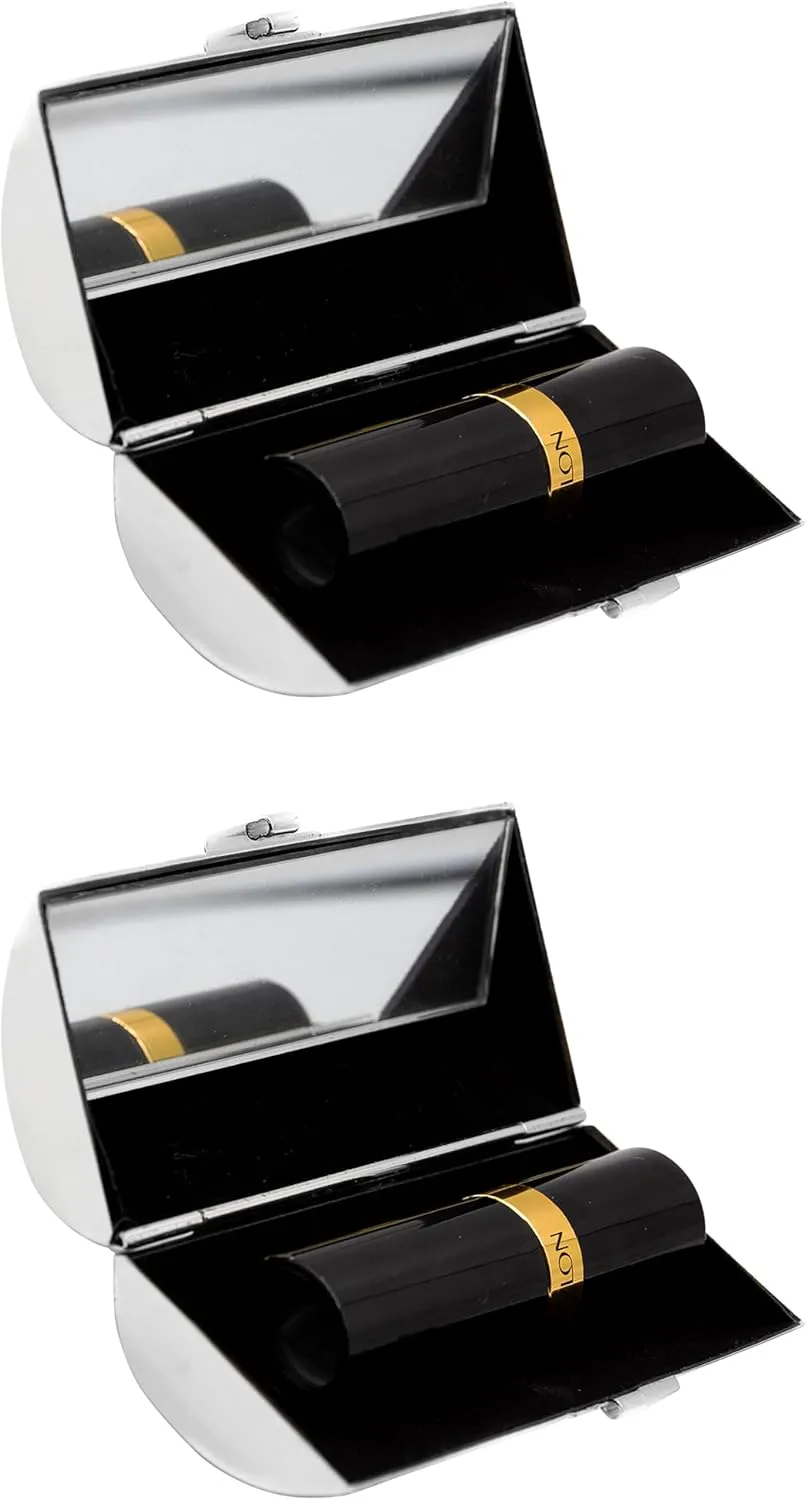Stephanie Imports Set of 2 Capsule Shaped Lipstick Cases With Glass Mirror (Reflective Silver)