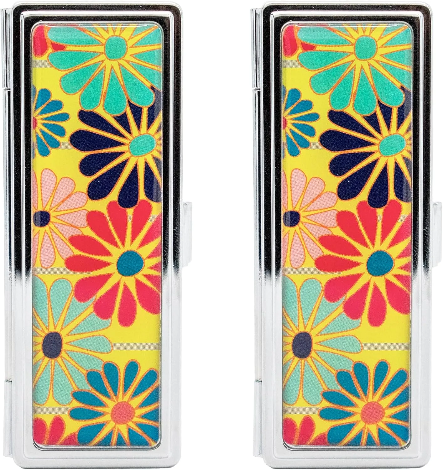Stephanie Imports Set of 2 Rectangular Vintage Lipstick Cases With Glass Mirror (Daisy Medley)