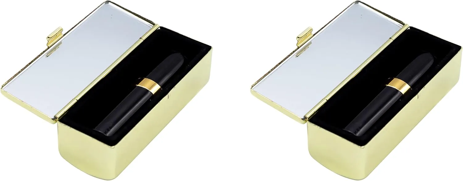 Stephanie Imports Set of 2 Rectangular Vintage Lipstick Cases With Glass Mirror (Gold Drops)