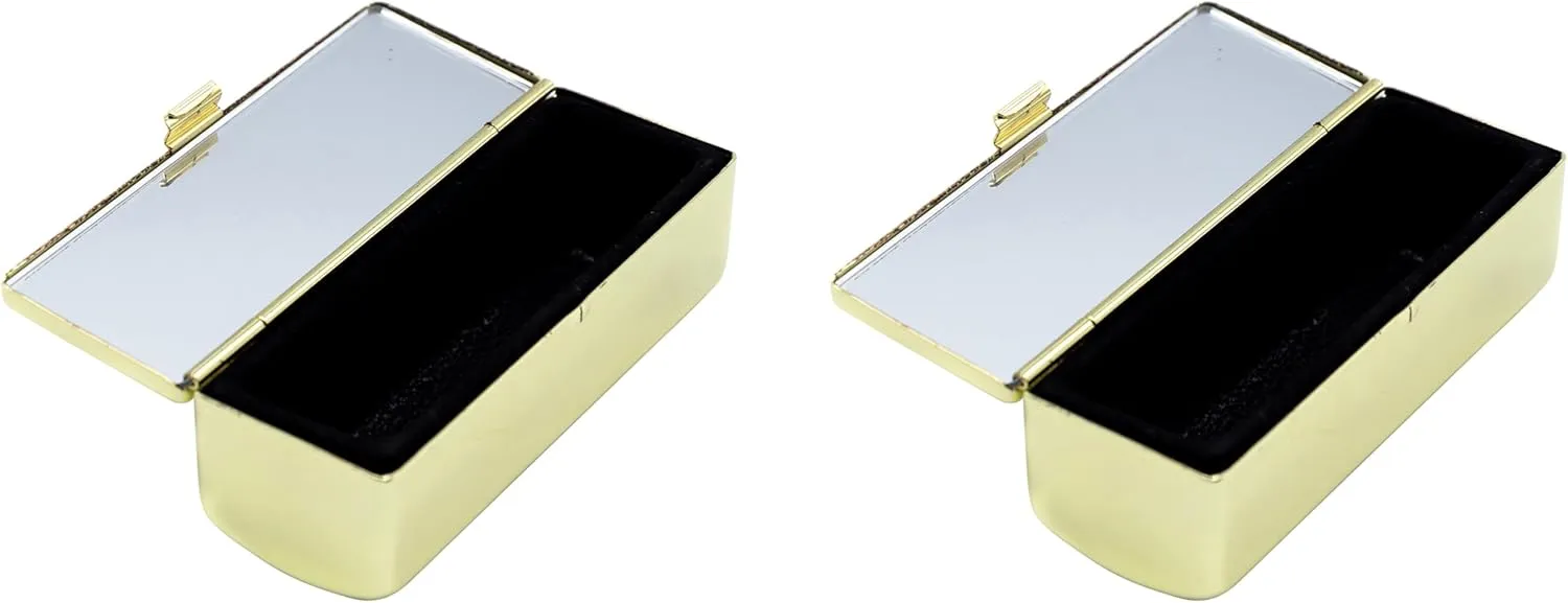 Stephanie Imports Set of 2 Rectangular Vintage Lipstick Cases With Glass Mirror (Gold Drops)