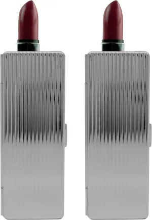 Stephanie Imports Set of 2 Rectangular Vintage Lipstick Cases With Glass Mirror (Silver Ripple)