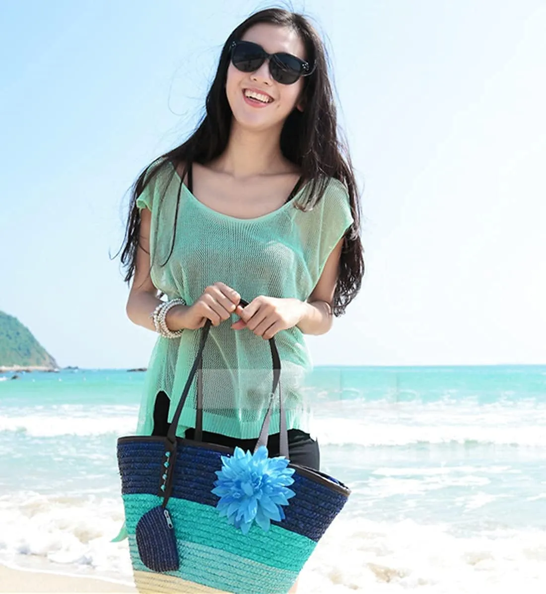 Straw Bag Beach Bags for Women - Straw Large Beach Tote Bag - Summer Handwoven Shoulder Bags for Beach.