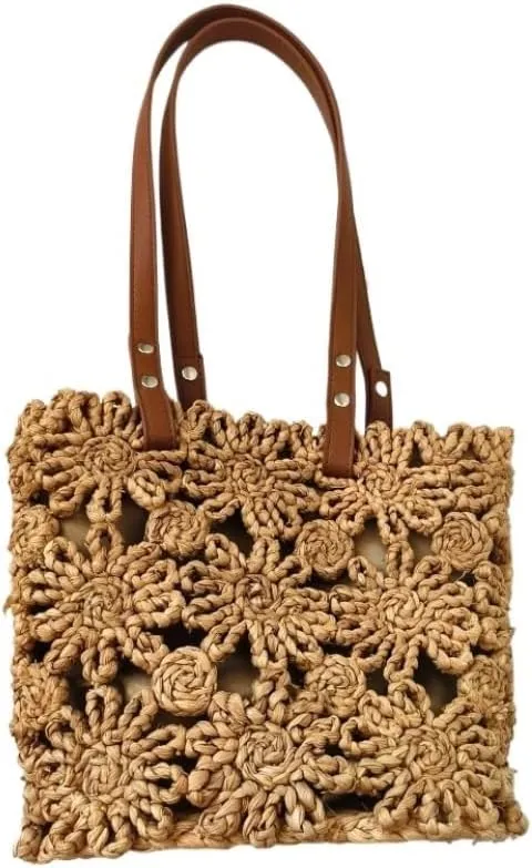 Straw Bag New Hand-woven Straw Bag Hollow Bucket Bag Corn Husk Braid Sewn Handbag In Stock Straw Beach Bag
