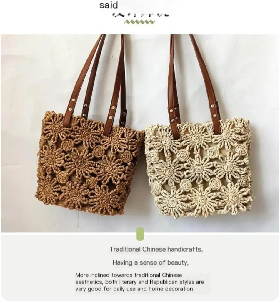 Straw Bag New Hand-woven Straw Bag Hollow Bucket Bag Corn Husk Braid Sewn Handbag In Stock Straw Beach Bag