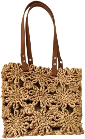 Straw Bag New Hand-woven Straw Bag Hollow Bucket Bag Corn Husk Braid Sewn Handbag In Stock Straw Beach Bag