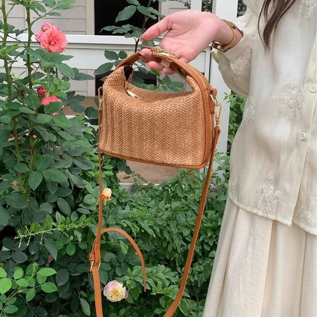 Straw Bag Summer Hand-held Straw Bag Versatile Shoulder Messenger Bag Fashion Handbag Woven Bag Straw Bags