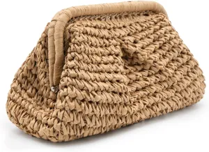 Straw Clutch Purses - Woven Crossbody Bags for Women - Beach Handbags with Cloud Dumpling Pouch