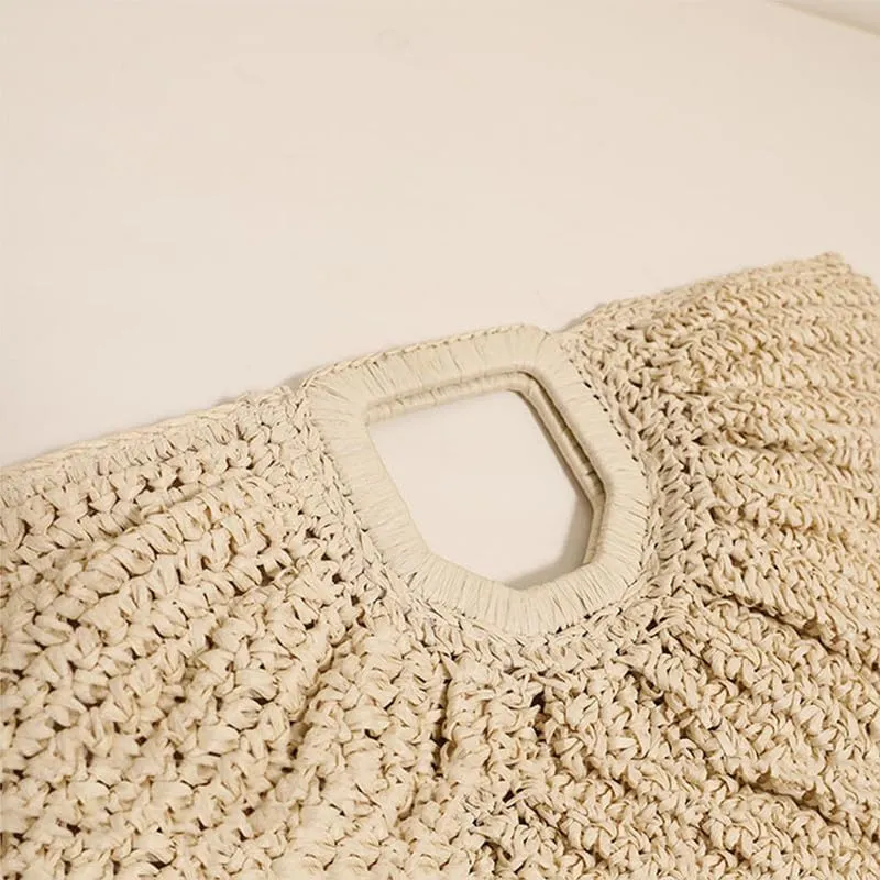 Straw Woven Tote Bag Hand Bags, Purses for Women with Geometric Handles Beach Ladies Handbags Holiday Women's Purse