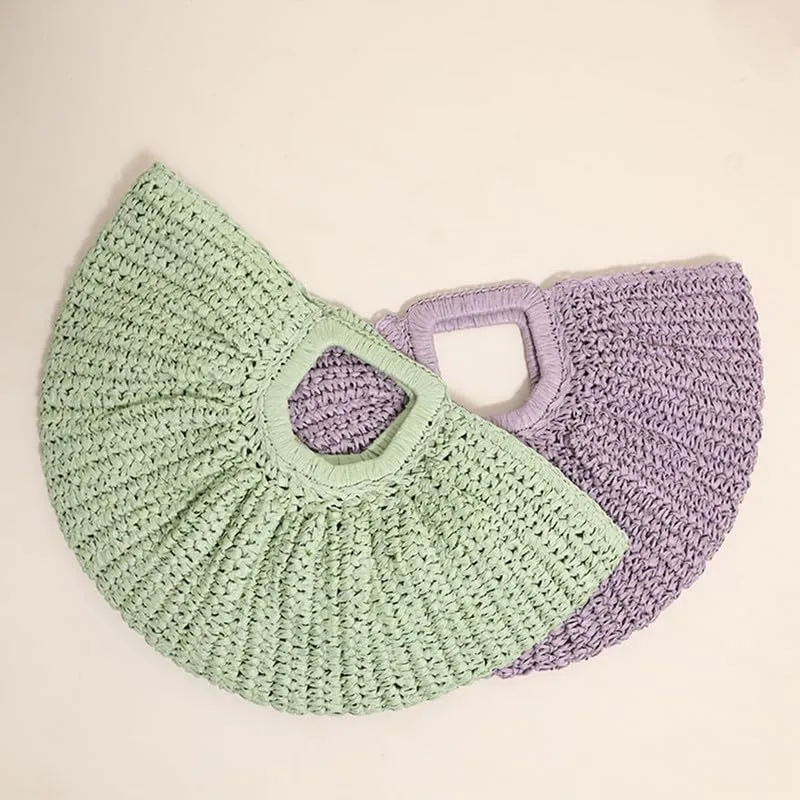 Straw Woven Tote Bag Hand Bags, Purses for Women with Geometric Handles Beach Ladies Handbags Holiday Women's Purse
