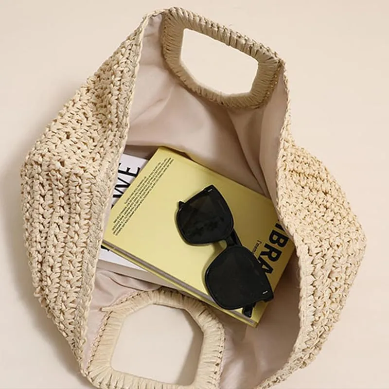 Straw Woven Tote Bag Hand Bags, Purses for Women with Geometric Handles Beach Ladies Handbags Holiday Women's Purse