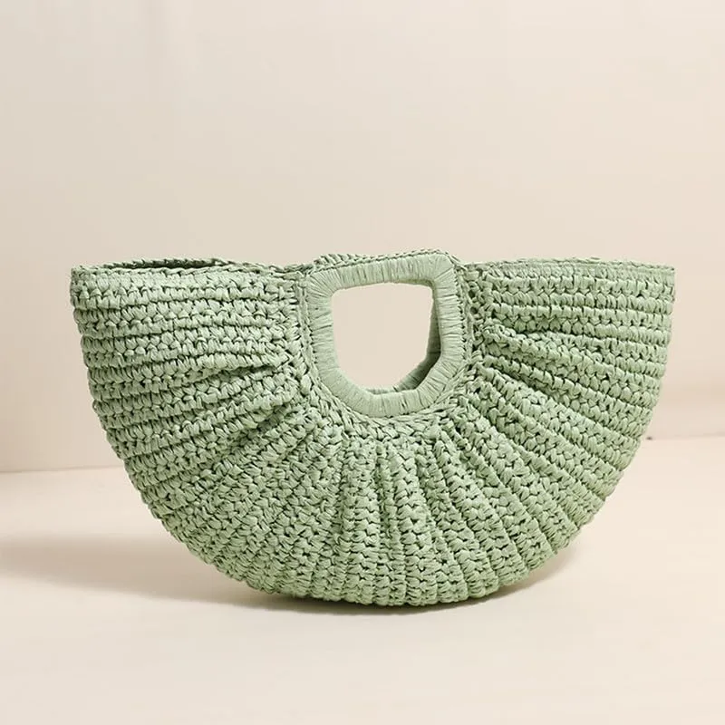 Straw Woven Tote Bag Hand Bags, Purses for Women with Geometric Handles Beach Ladies Handbags Holiday Women's Purse