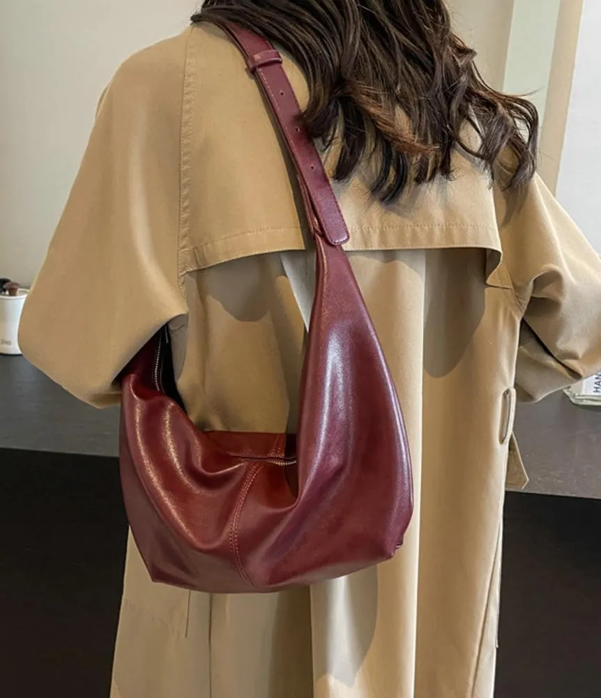 Stylish Crescent Bag for Women PU Leather Satchel Purse Causal Slouchy Bag College Office Shoulder Bag with Adjustable Strap