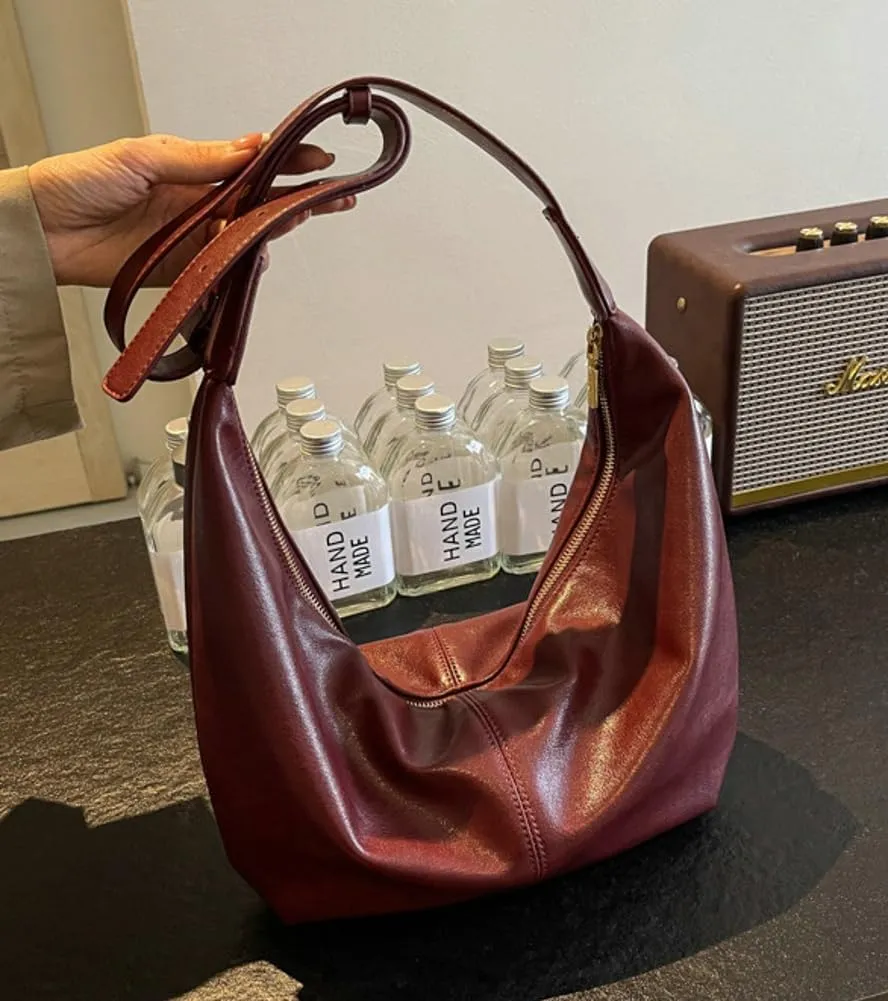 Stylish Crescent Bag for Women PU Leather Satchel Purse Causal Slouchy Bag College Office Shoulder Bag with Adjustable Strap