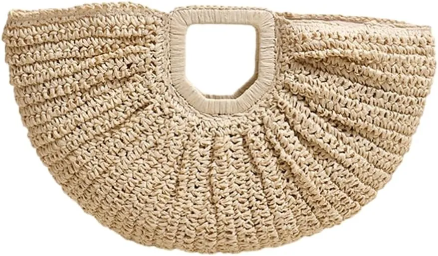 Stylish Woven Beach Bag for Women Evening Purse Large Capacity Handbag with Moon Pattern