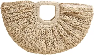 Stylish Woven Beach Bag for Women Evening Purse Large Capacity Handbag with Moon Pattern