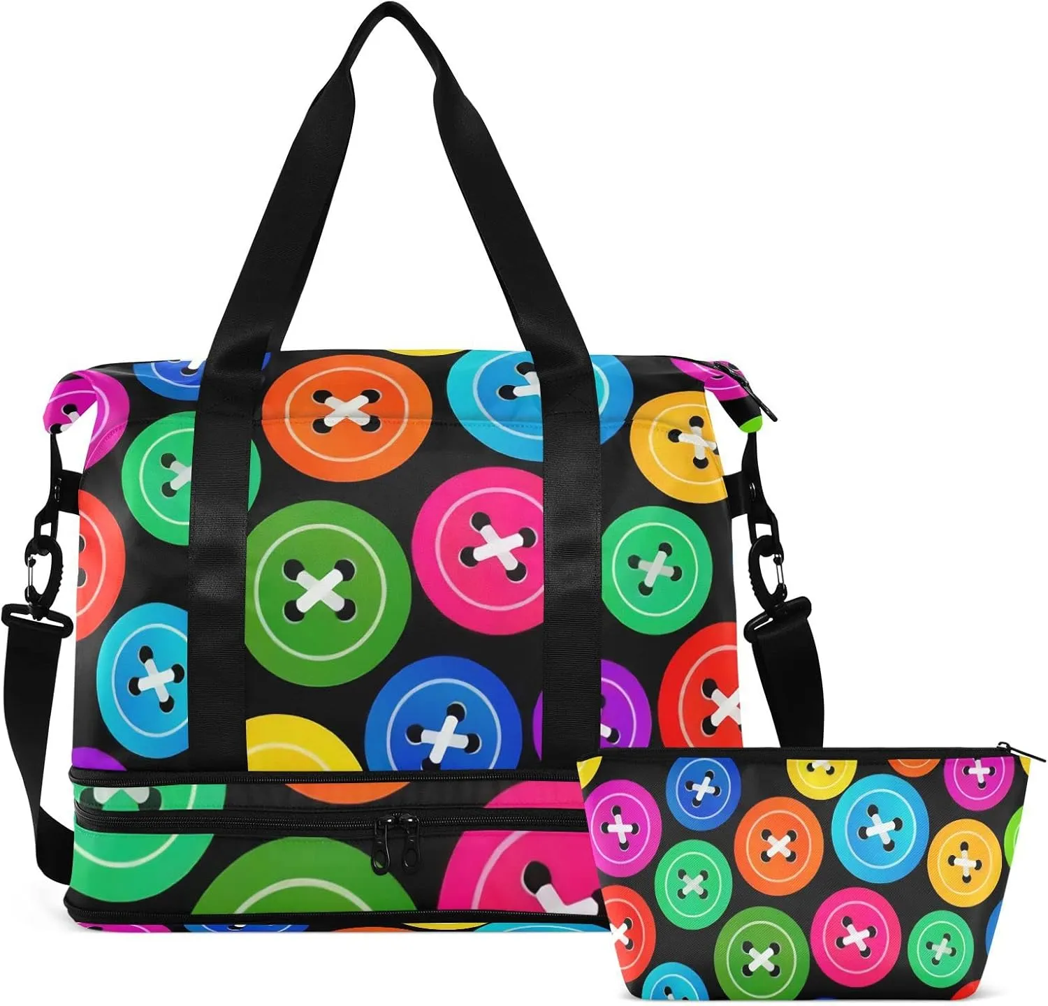 SUABO Travel Duffel Bag, Colorful Buttons Sports Tote Gym Bag for Travel, Shoulder Weekender Overnight Bag for Women Men