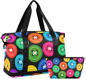 SUABO Travel Duffel Bag, Colorful Buttons Sports Tote Gym Bag for Travel, Shoulder Weekender Overnight Bag for Women Men