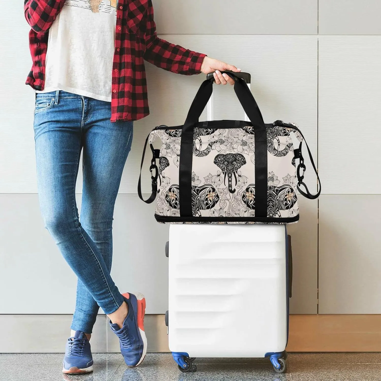 SUABO Travel Duffel Bag, Elephant Head Sports Tote Gym Bag for Travel, Shoulder Weekender Overnight Bag for Women Men